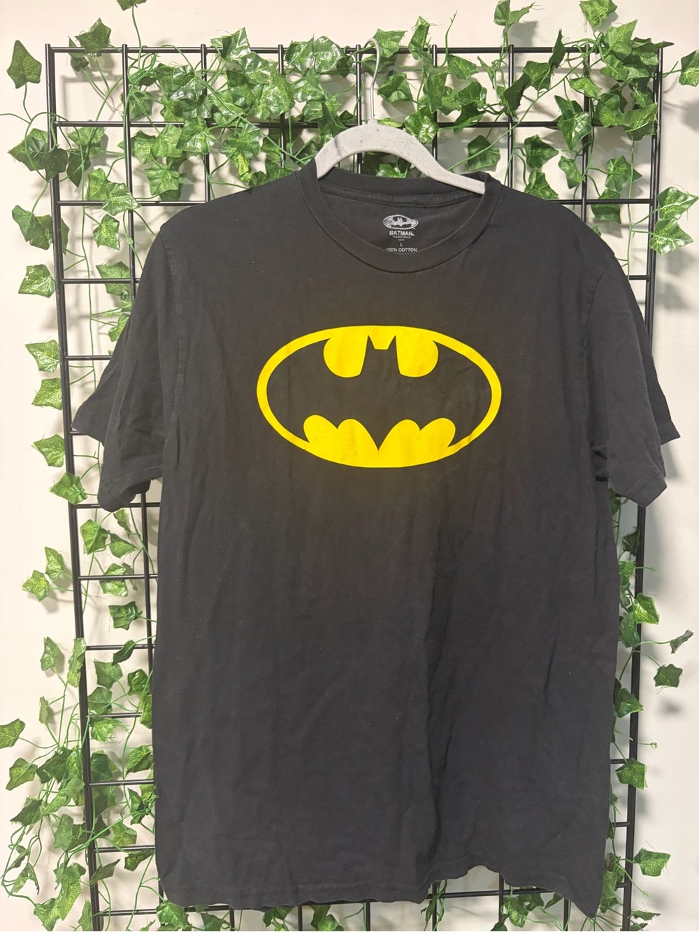 Batman Black Short-Sleeve Tee with Yellow Bat Emblem